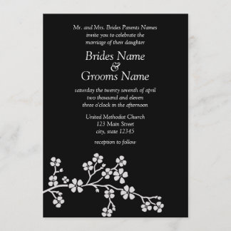 Silver & Black Cherry Blossom Elegant Wedding 5x7 Kaart