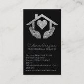 Silver Black Cleaning Service Maid QR Code Logo Visitekaartje (Voorkant)