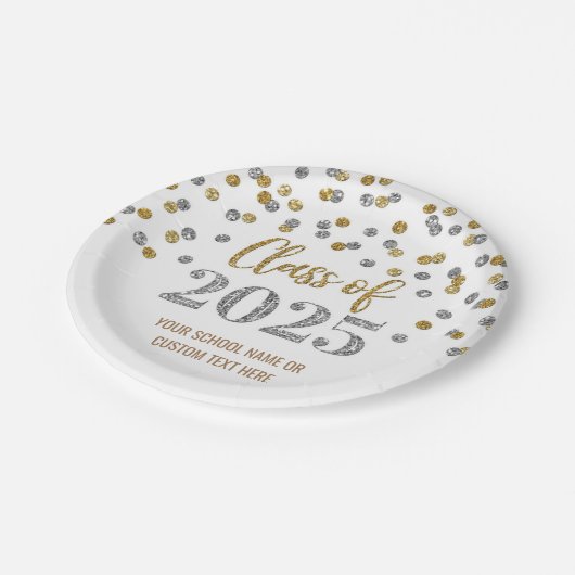 Silver Black Confetti Afstuderen 2025 Papieren Bordje (Gekanteld)