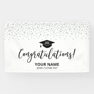 Silver & Black Confetti - Afstuderen van felicitat Spandoek