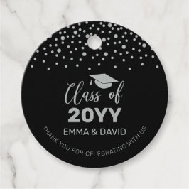 Silver Black Confetti Graduation Party Foto Bedankjes Labels