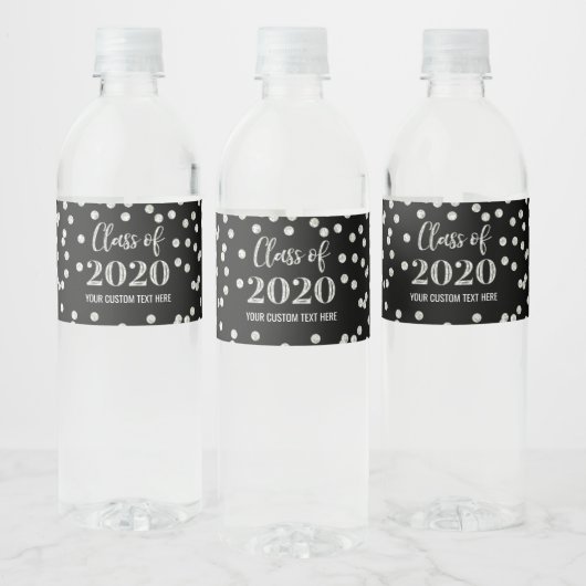 Silver Black Confetti Klasse van 2020 Afstuderen Waterfles Etiket (Flessen)