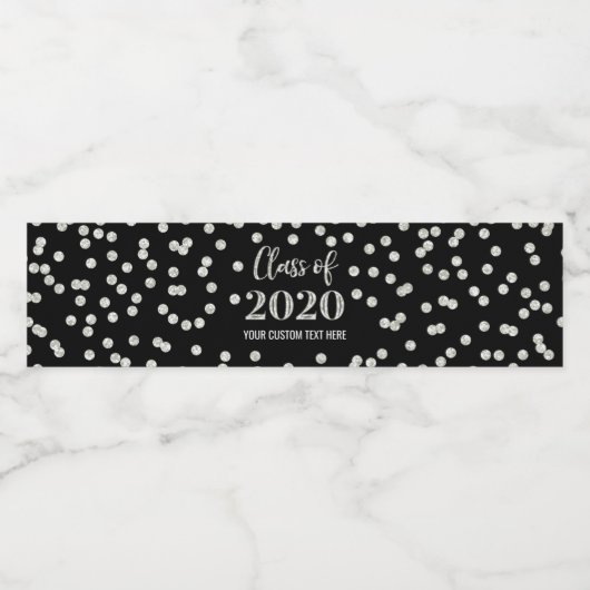 Silver Black Confetti Klasse van 2020 Afstuderen Waterfles Etiket (Enkel label)