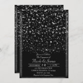 Silver & Black Confetti Splatter Engagement Party Kaart (Voorkant / Achterkant)