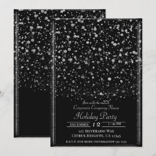Silver & Black Confetti Splatter Holiday Party Kaart