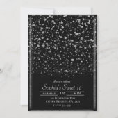 Silver & Black Confetti Splatter Sweet 16 Party Kaart (Voorkant)