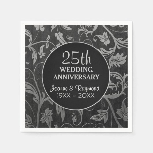 Silver Black Damask 25e Jubileum Servetten (Voorkant)