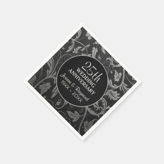 Silver Black Damask 25e Jubileum Servetten (Hoek)
