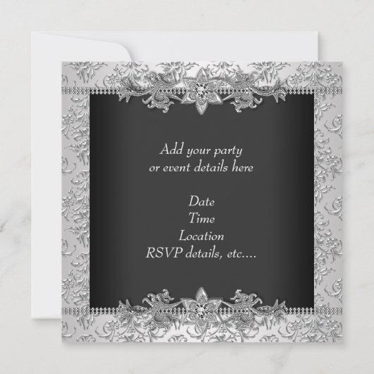 Silver Black Damask Black Damask-partij Kaart (Achterkant)