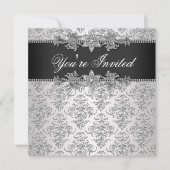 Silver Black Damask Black Damask-partij Kaart (Voorkant)
