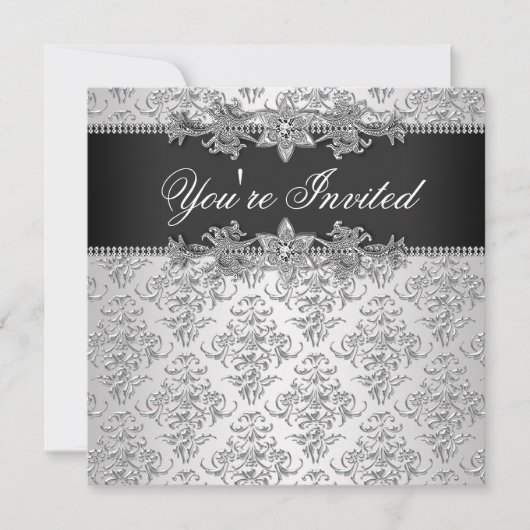 Silver Black Damask Black Damask-partij Kaart (Voorkant)