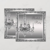 Silver Black Damask Chandelier Birthday Party Kaart (Voorkant / Achterkant)