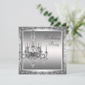 Silver Black Damask Chandelier Birthday Party Kaart (Staand voorkant)