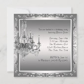 Silver Black Damask Chandelier Birthday Party Kaart (Achterkant)