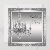 Silver Black Damask Chandelier Birthday Party Kaart (Voorkant)