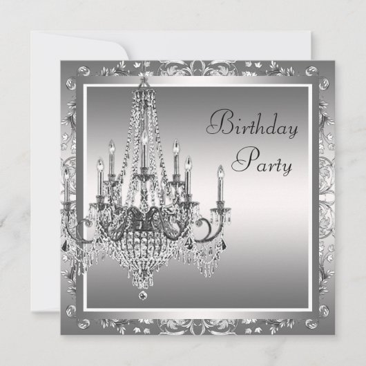 Silver Black Damask Chandelier Birthday Party Kaart (Voorkant)