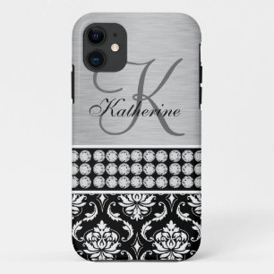Silver Black Damask Name Monogram iPhone 5 Hoesje