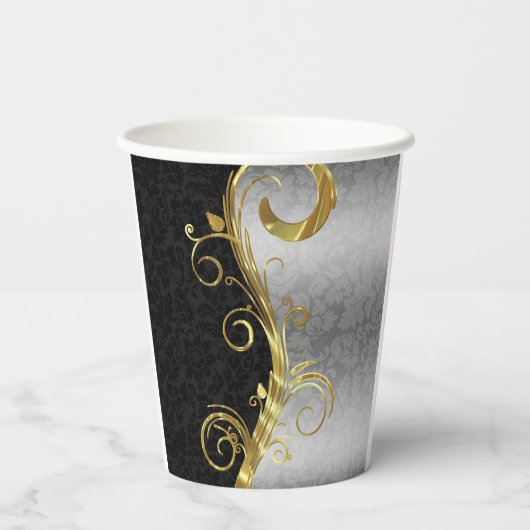 Silver & Black Damask Papieren Bekers (Achterkant)