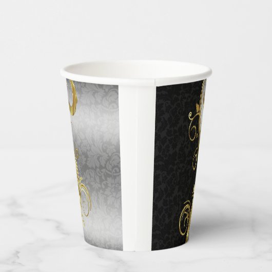 Silver & Black Damask Papieren Bekers (Rechts)