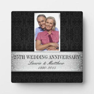 Silver Black Damask Photo Lijst 25e Jubileum Fotoplaat