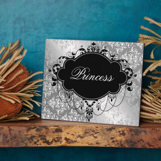 Silver Black Damask Princess Fotoplaat (Zijkant)