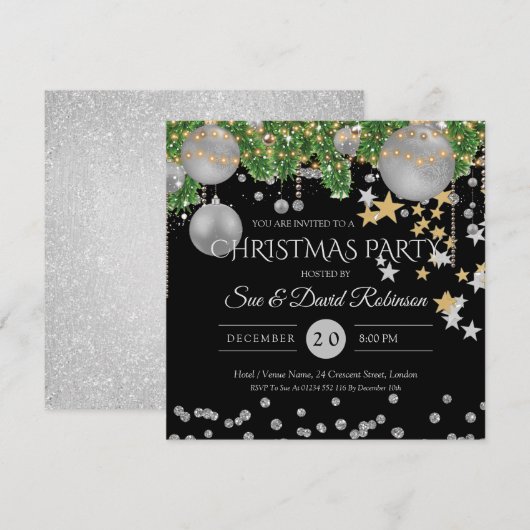 Silver Black Decor Kerstfeestdag Kaart (Voorkant / Achterkant)