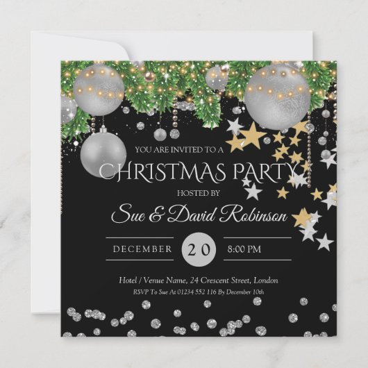 Silver Black Decor Kerstfeestdag Kaart (Voorkant)