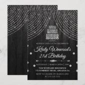 Silver Black Diamond Cake Birthday Party Kaart (Voorkant / Achterkant)