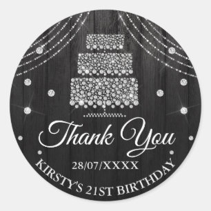 Silver Black Diamond Cake Birthday Ronde Sticker