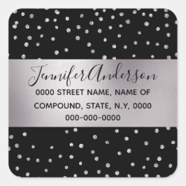 Silver Black diamond confetti shimmer sparkle chic Vierkante Sticker