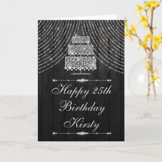 Silver Black Diamond Curtain Cake Birthday Kaart (Gele Bloem)