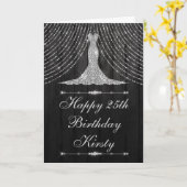 Silver Black Diamond Curtain Dress Birthday Kaart (Gele Bloem)