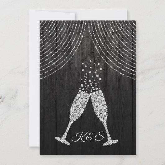 Silver Black Diamond Curtain Wedding Kaart (Achterkant)