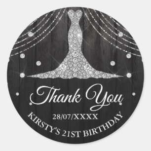 Silver Black Diamond Dress Birthday Ronde Sticker