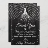 Silver & Black Diamond Dress Sweet 16 Bedankkaart (Voorkant / Achterkant)