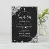 Silver Black Diamond Lace Cross doop uitnodiging (Staand voorkant)