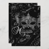 Silver Black Diamond Masquerade Sweet 16 Kaart (Voorkant / Achterkant)