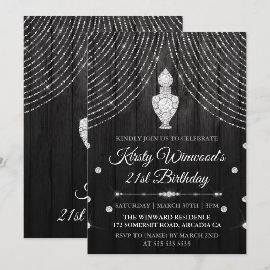 Silver Black Diamond Perfume Flacon Birthday Kaart (Voorkant / Achterkant)