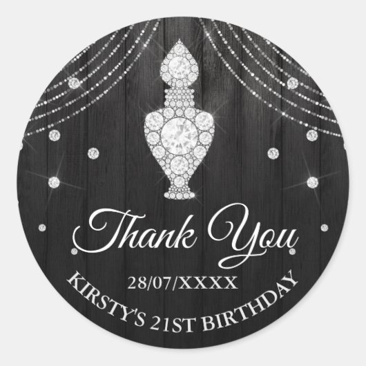 Silver Black Diamond Perfume Flacon Birthday Party Ronde Sticker (Voorkant)