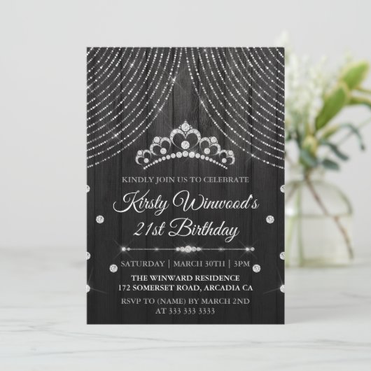 Silver Black Diamond Tiara Birthday Kaart (Staand voorkant)