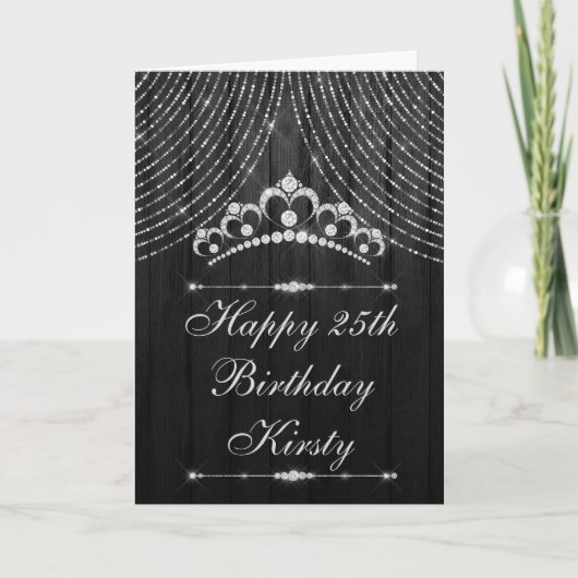 Silver Black Diamond Tiara Birthday Kaart (Voorkant)