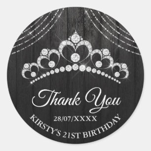 Silver Black Diamond Tiara Birthday Party Ronde Sticker