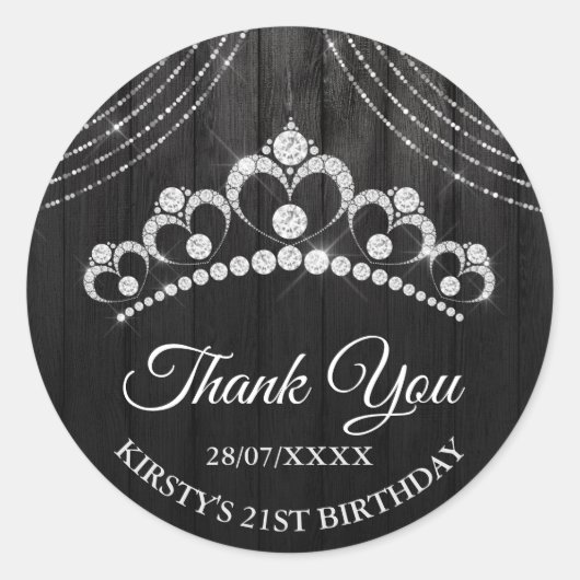 Silver Black Diamond Tiara Birthday Party Ronde Sticker (Voorkant)