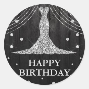 Silver Black Dress Bottle Happy Birthday Ronde Sticker