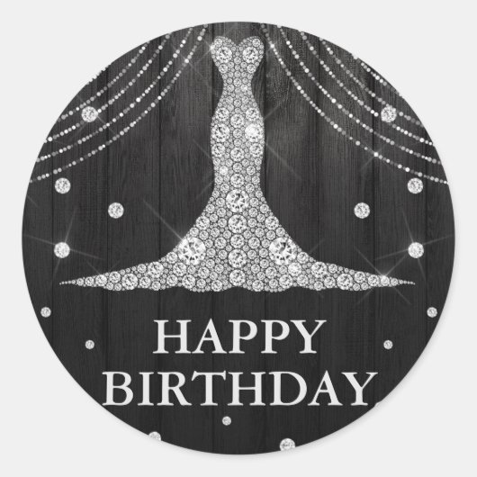 Silver Black Dress Bottle Happy Birthday Ronde Sticker (Voorkant)