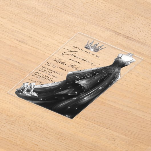 Silver Black Dress Princess Quinceañera  Acryl Uitnodigingen (Laagn)