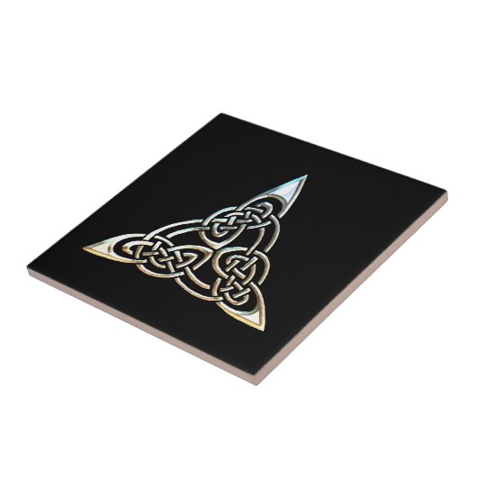 Silver Black Driangle Spirals Celtic Knot Design Tegeltje (Zijkant)