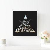Silver Black Driangle Spirals Celtic Knot Design Vierkante Klok (Huis)