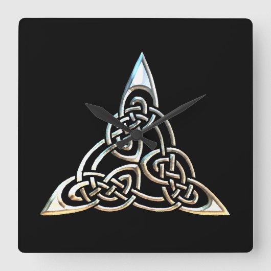 Silver Black Driangle Spirals Celtic Knot Design Vierkante Klok (Voorkant)