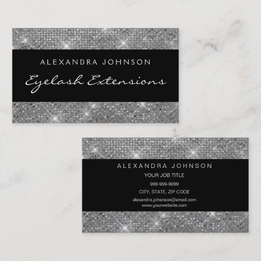 Silver Black Elegant Sparkly Eyelash Extensions Visitekaartje (Voorkant / Achterkant)